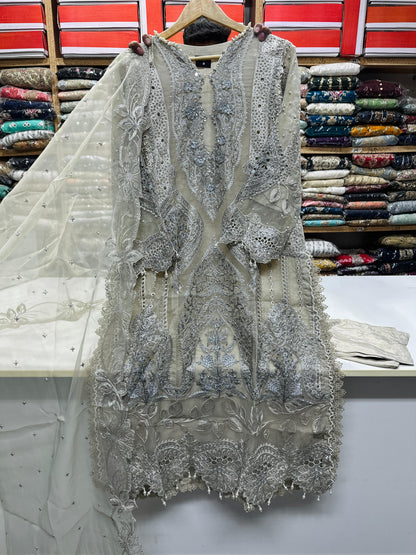 Organza 3pc Embroidered Cream Color