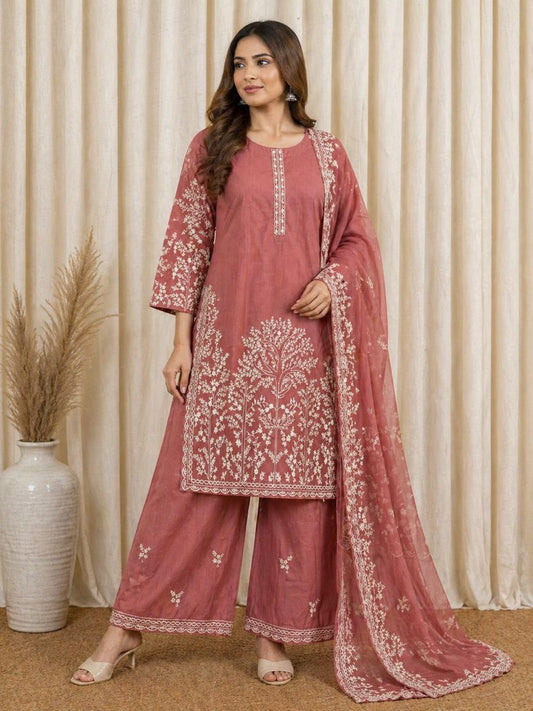 3pc Embroidered Pink