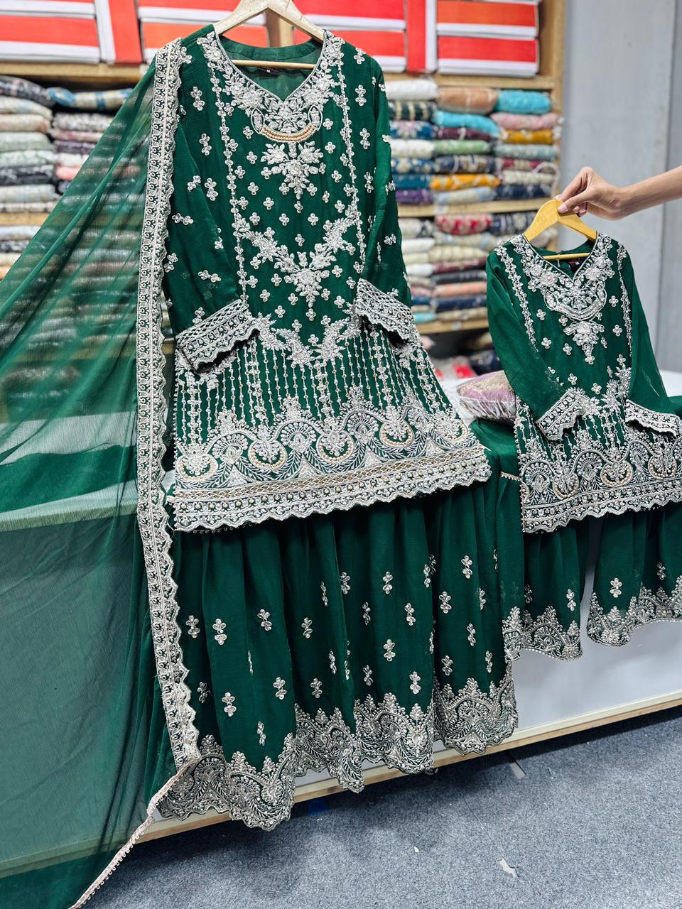 Chiffon Mother Daughter Dress Green
