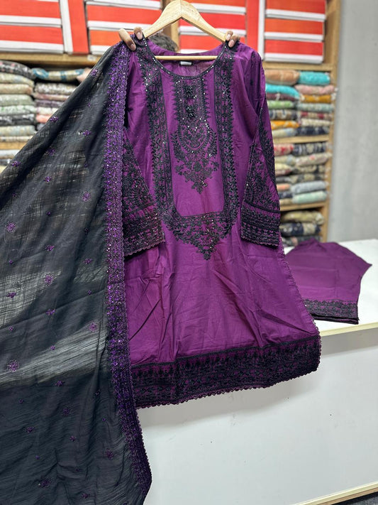 Premium Embroidered 3PC Cotton Suit