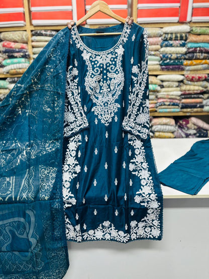 Viscose Beautiful Casual Wear 3 Piece Zinc