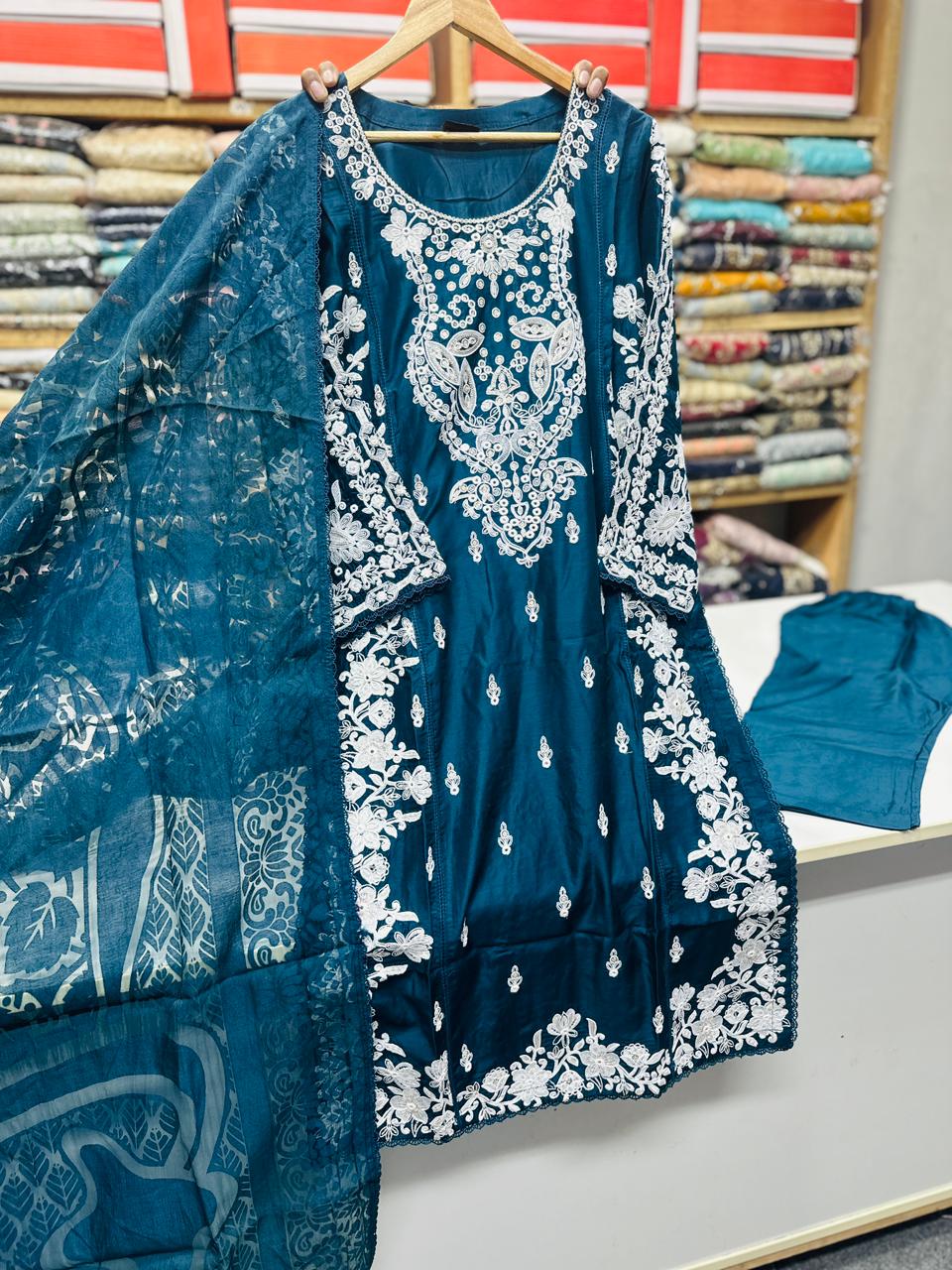Viscose Beautiful Casual Wear 3 Piece Zinc
