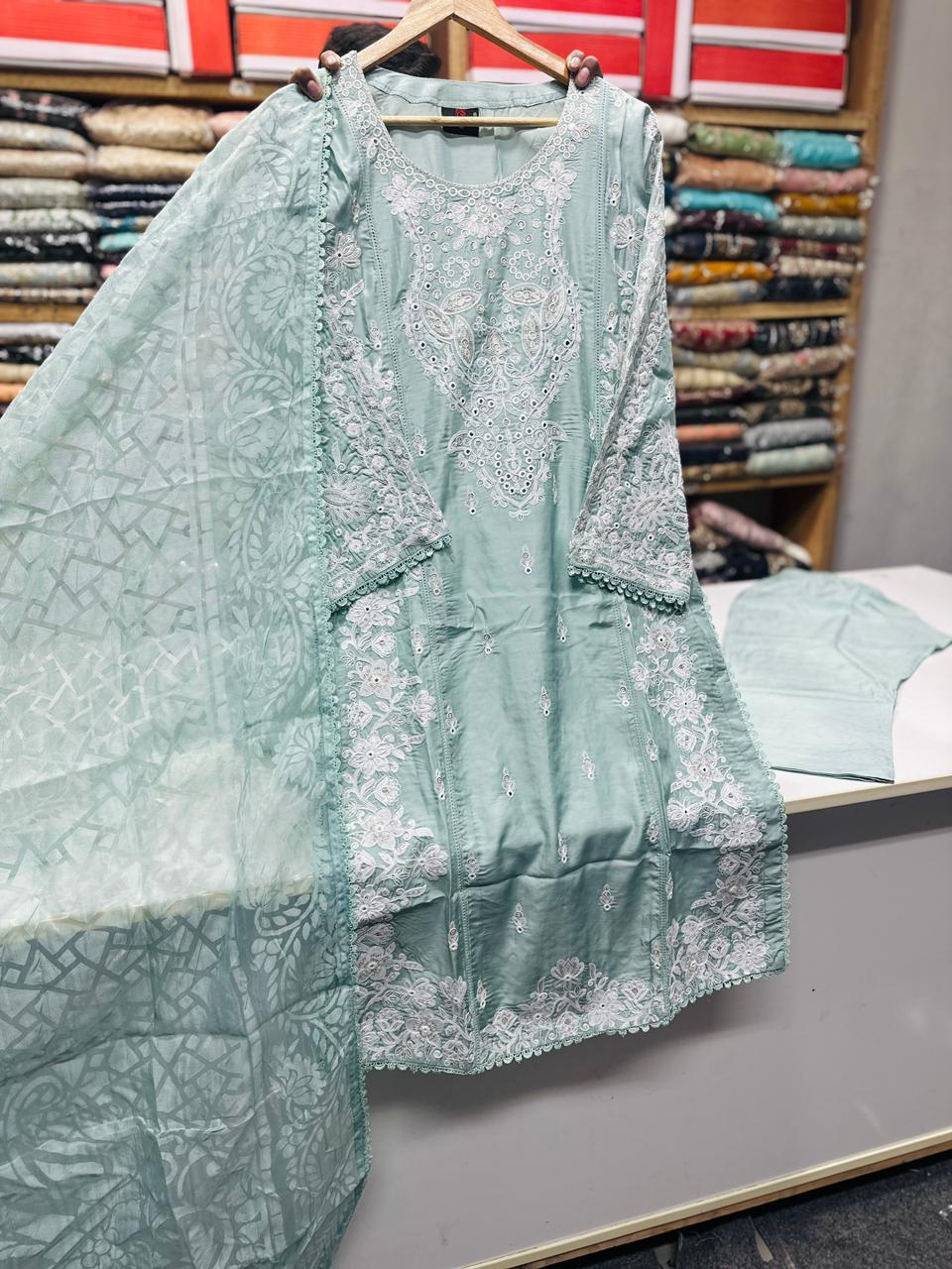 Viscose Beautiful Casual Wear 3 Piece Pista