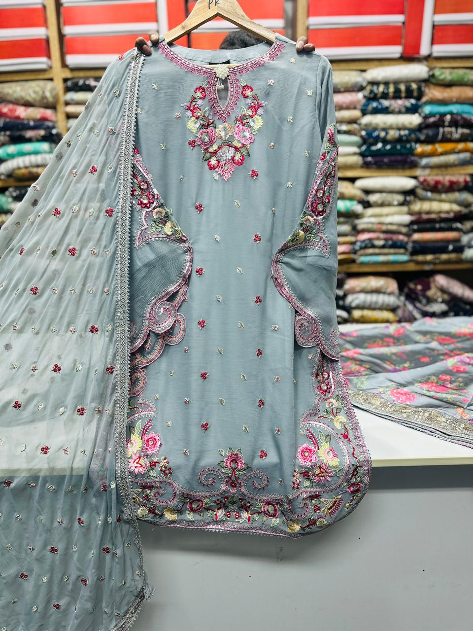 Elegant Blue Embroidered Suit