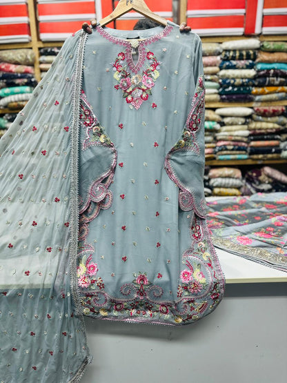 Elegant Blue Embroidered Suit