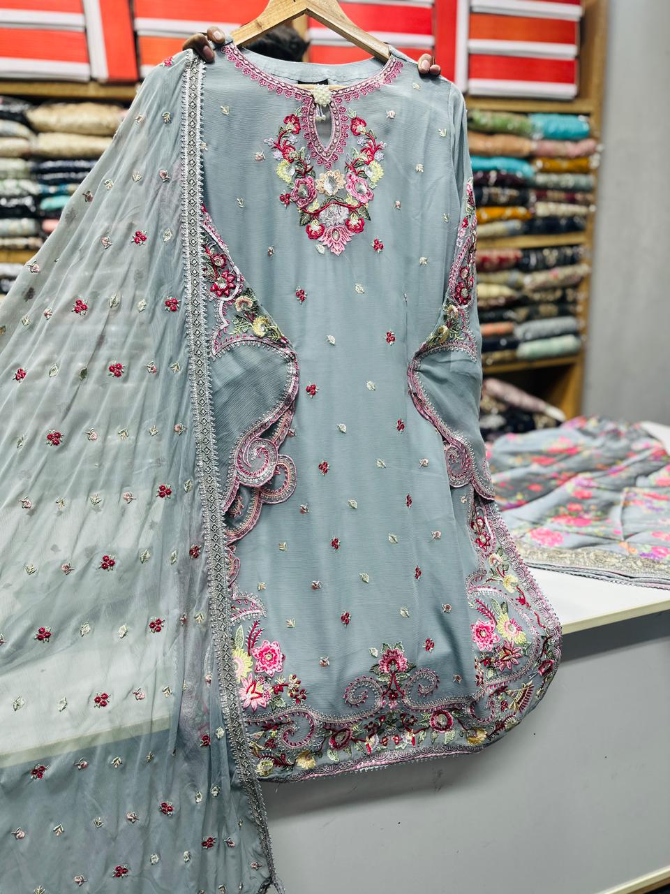 Elegant Blue Embroidered Suit