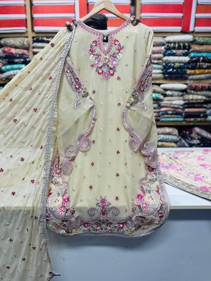 Elegant Yellow Embroidered Suit