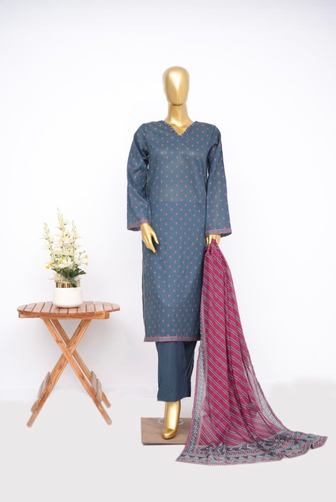 3pc Lawn Suit Blue