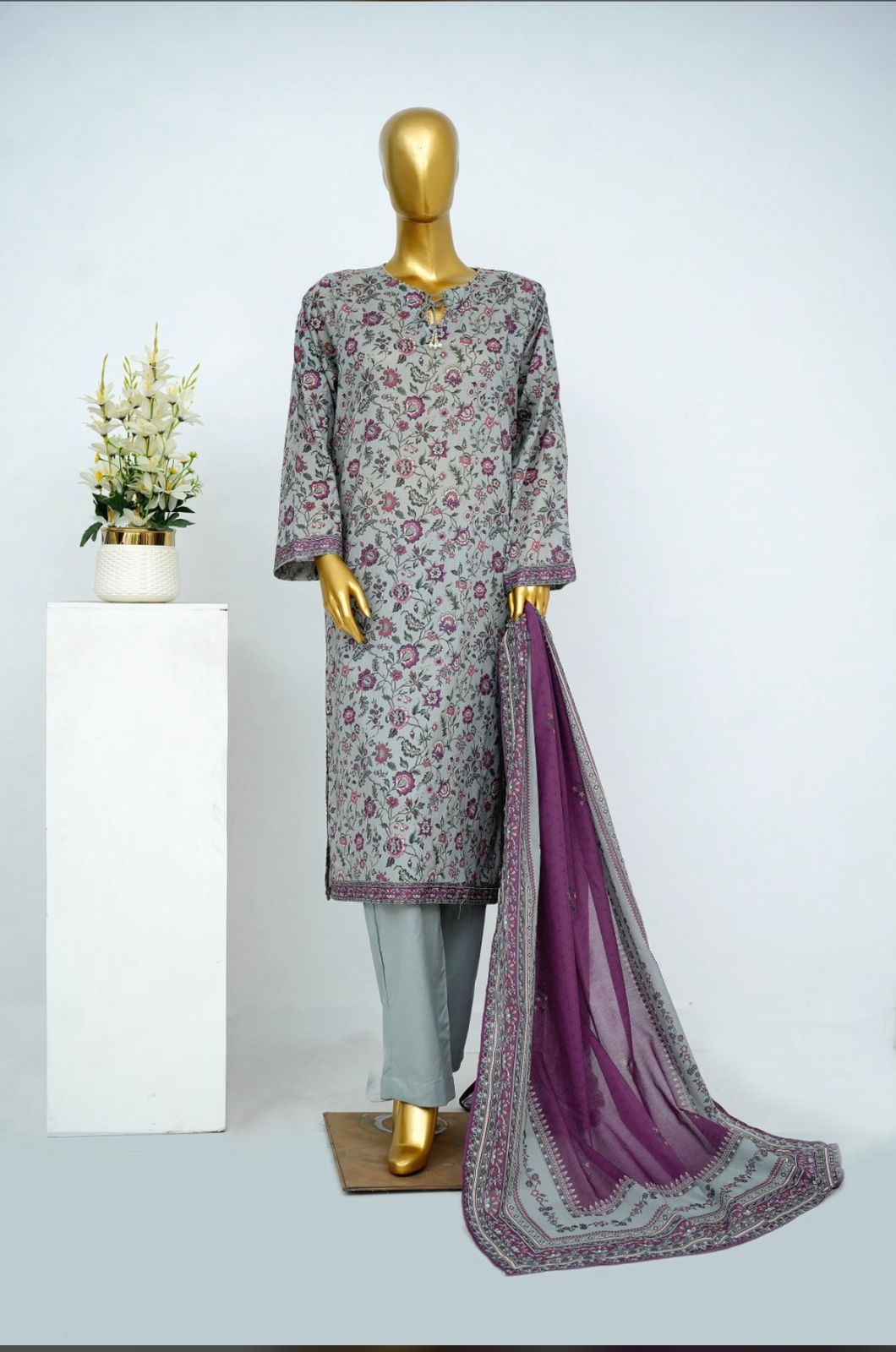 3pc Lawn Suit Ash