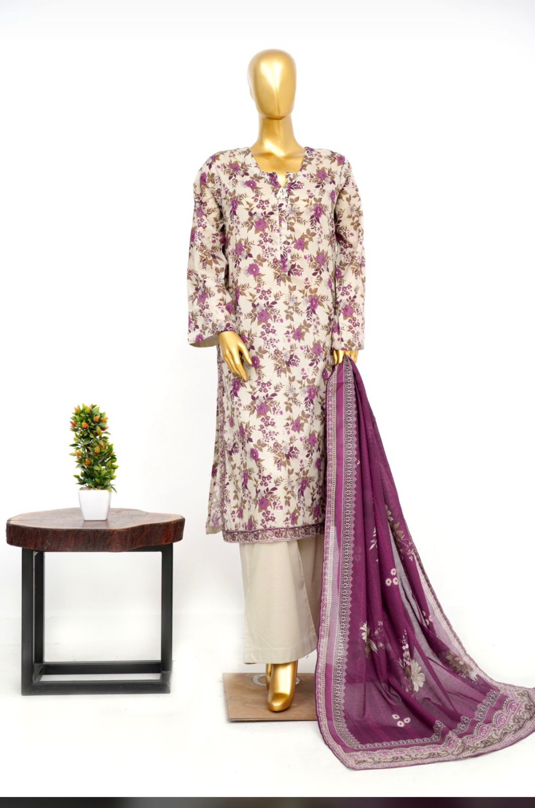 3pc Lawn Suit Magenta