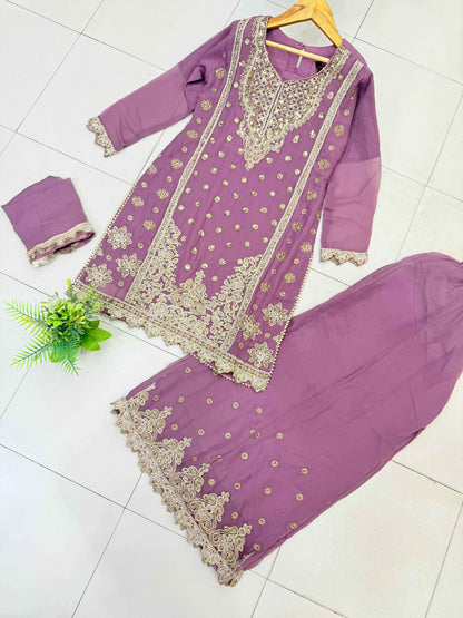 CHIFFON FABRIC Heavily Embroided Kids Dress With Handmade Plazo 2025