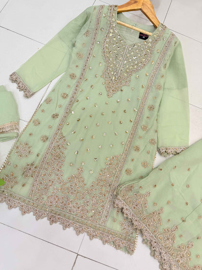 CHIFFON FABRIC Heavily Embroided Kids Dress With Handmade Plazo 2025