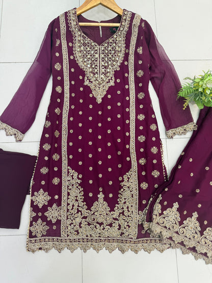 CHIFFON FABRIC Heavily Embroided Kids Dress With Handmade Plazo 2025