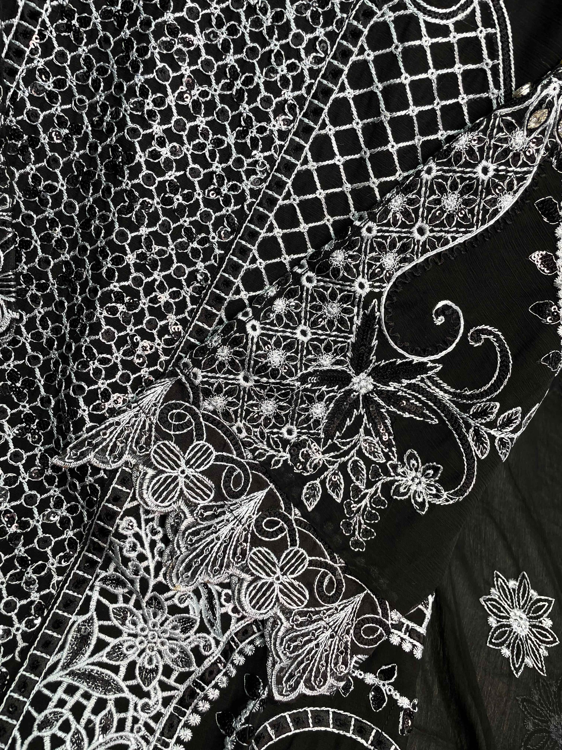 Designer Chiffon 3-Piece Heavy Embroidered Wedding Outfit