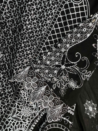 Designer Chiffon 3-Piece Heavy Embroidered Wedding Outfit