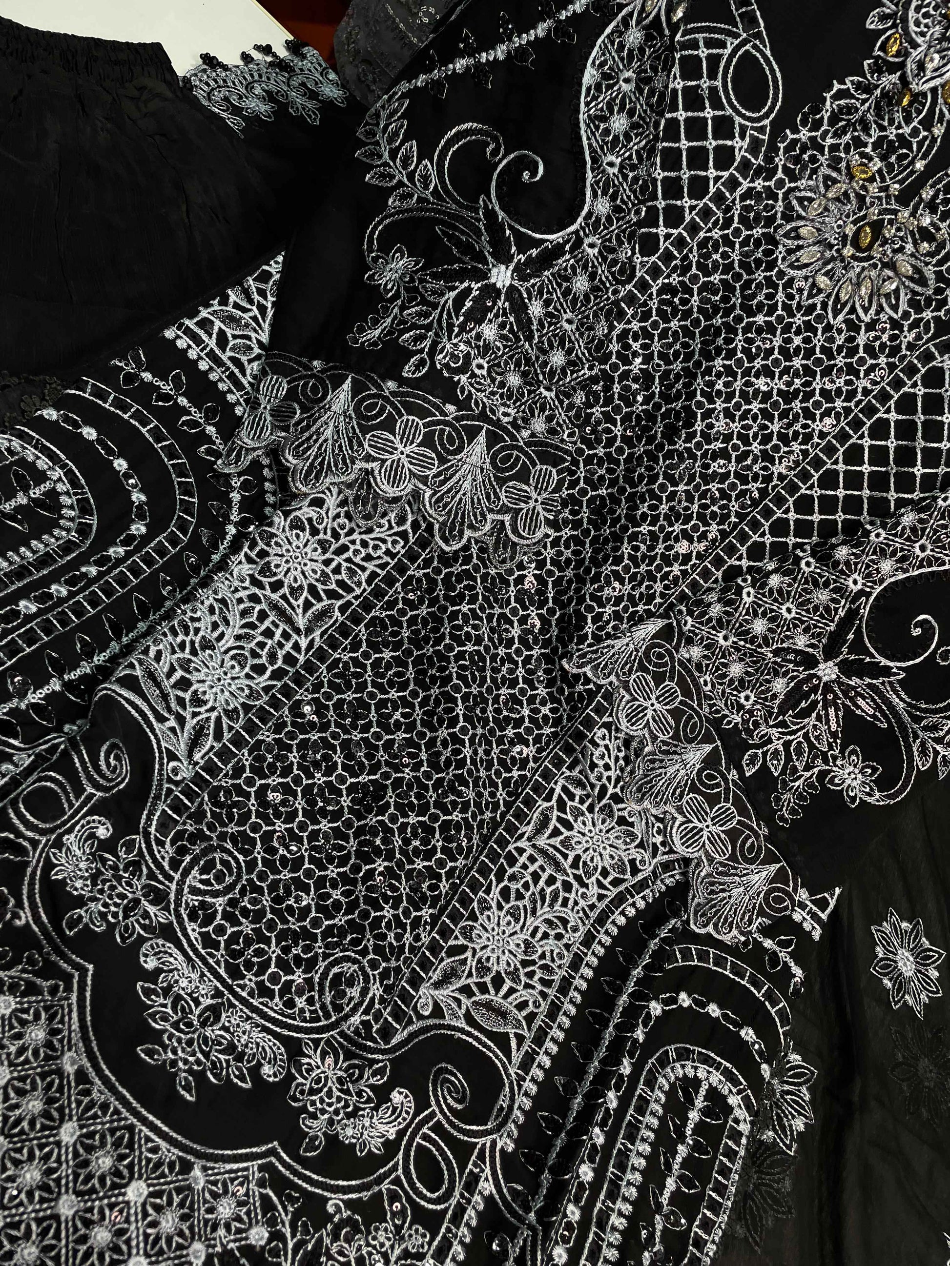 Designer Chiffon 3-Piece Heavy Embroidered Wedding Outfit