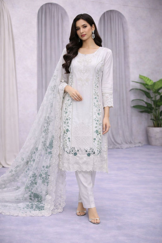 Luxury 3PC Embroidered Suit with Heavy Front & Sleeve Work | Punjab Boutique Jhelum