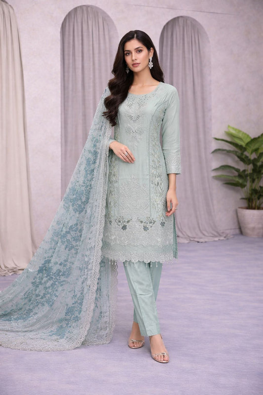 Luxury 3PC Embroidered Suit with Heavy Front & Sleeve Work | Punjab Boutique Jhelum