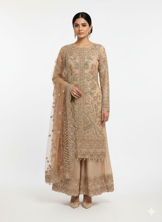 Luxury embroidered net outfit by Punjab Boutique — perfect for weddings & formal occasions 💫