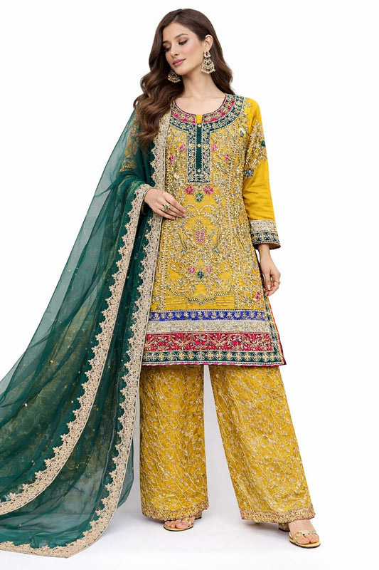 Mehndi Outfit – Organza Hand-Made Work with Tassel Embellishment ✨