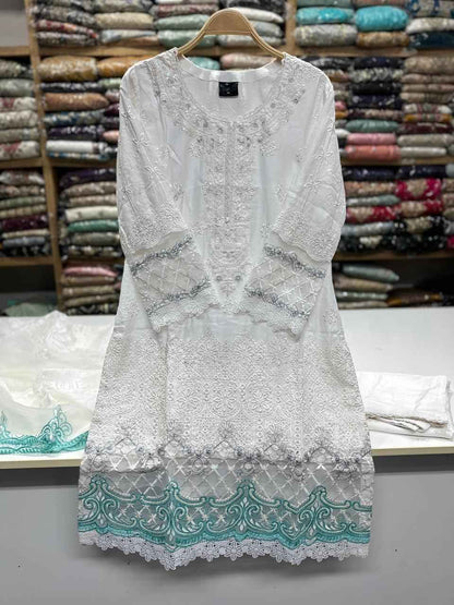 Viscose Chicken Kari Embroidered Shirt with Organza Embroidered Dupatta