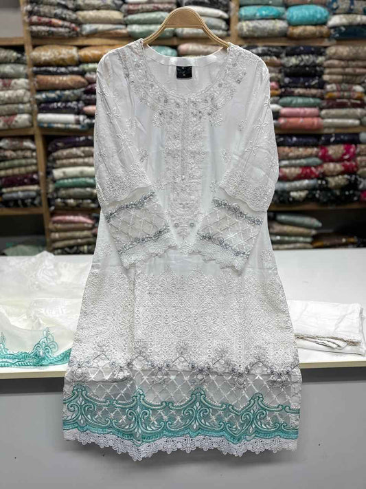 Viscose Chicken Kari Embroidered Shirt with Organza Embroidered Dupatta