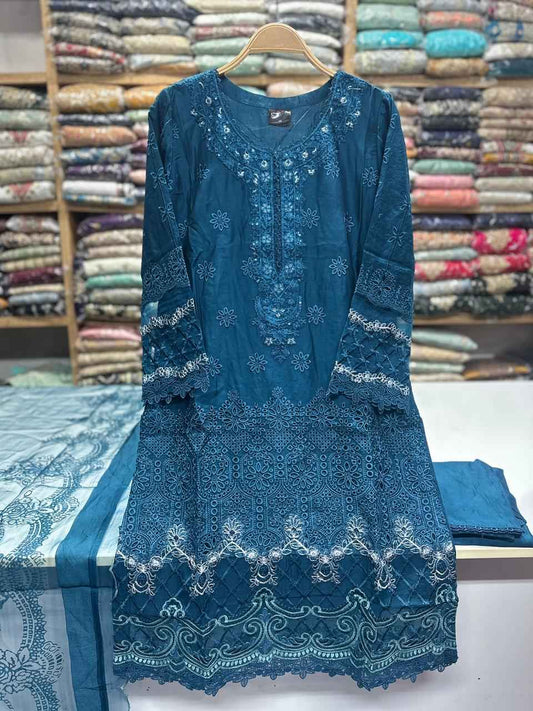 Viscose Chicken Kari Embroidered Shirt with Organza Embroidered Dupatta (Copy)
