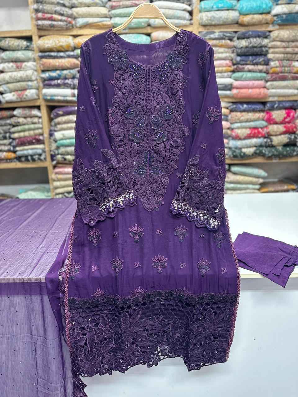 Maria B Inspired Chiffon Dress – 3PC Ready to Wear