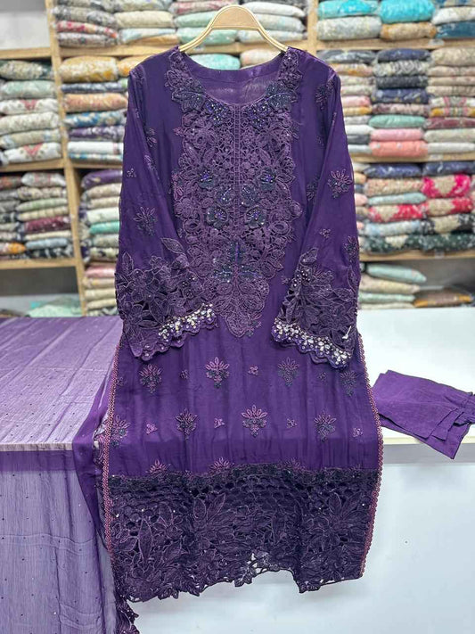 Maria B Inspired Chiffon Dress – 3PC Ready to Wear