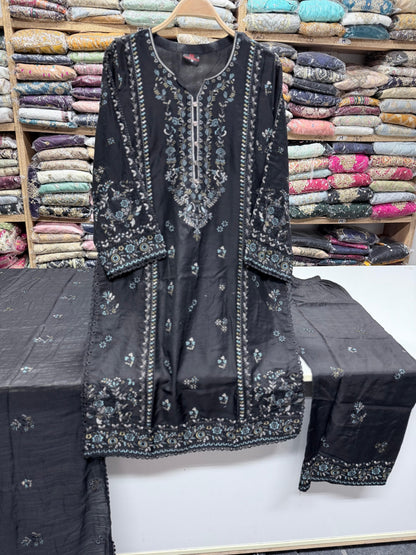 3PC Ready to Wear Viscose Embroidered Suit with Embroidered Dupatta