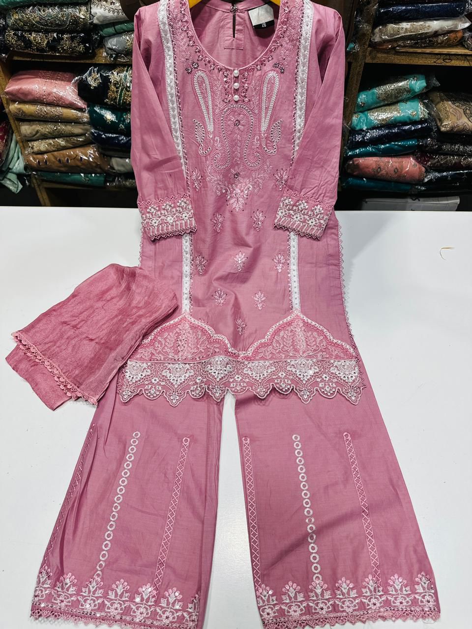 Kids Cotton Embroidered Shirt and Plazo With Chiffon Dupatta.