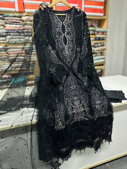 Organza 3pc Embroidered Black