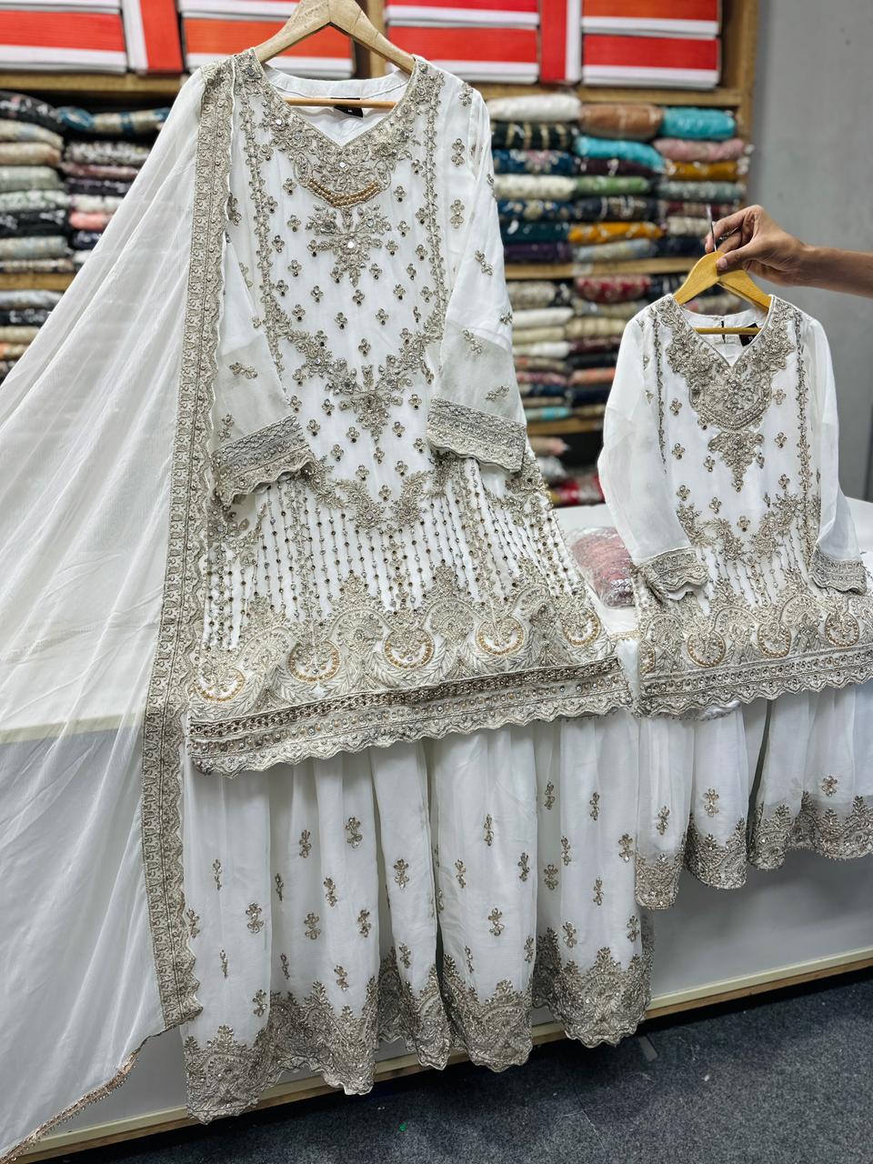Chiffon Mother Daughter Dress White