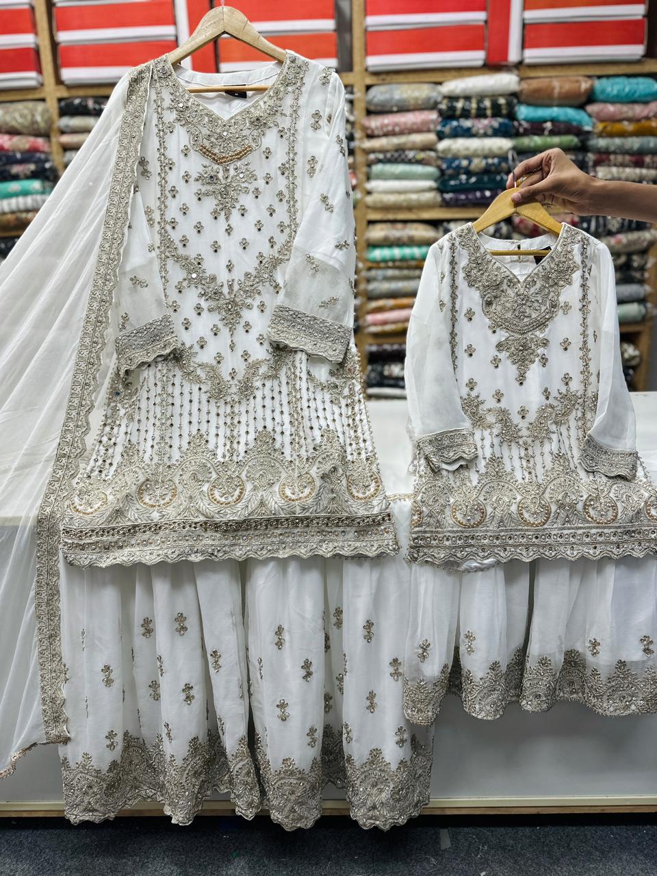 Chiffon Mother Daughter Dress White