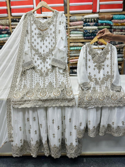 Chiffon Mother Daughter Dress White