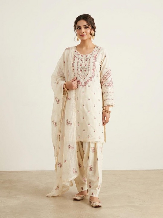 Embroidered Off-White 3pc Shalwar Kameez