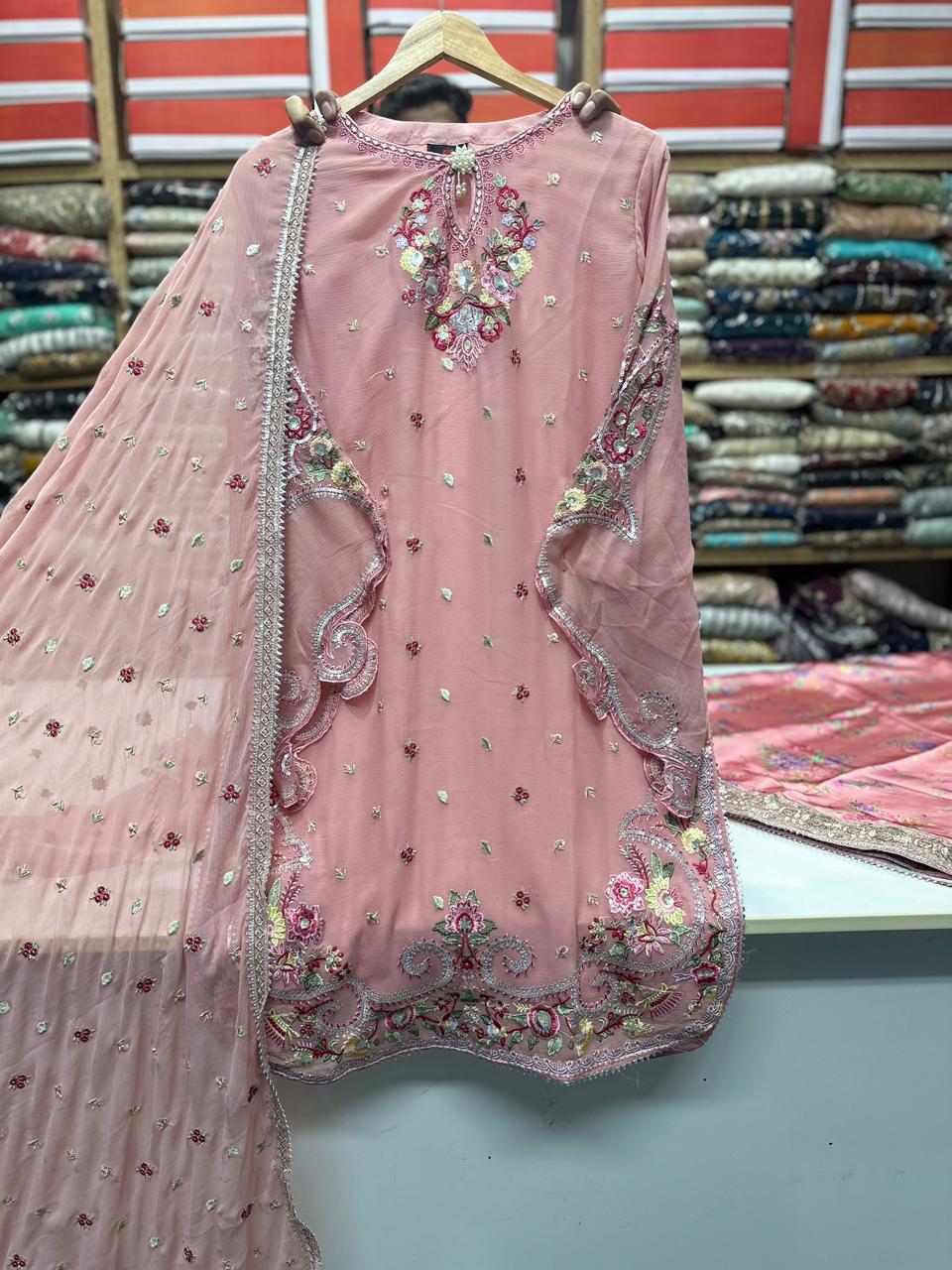 Elegant Pink Embroidered Suit