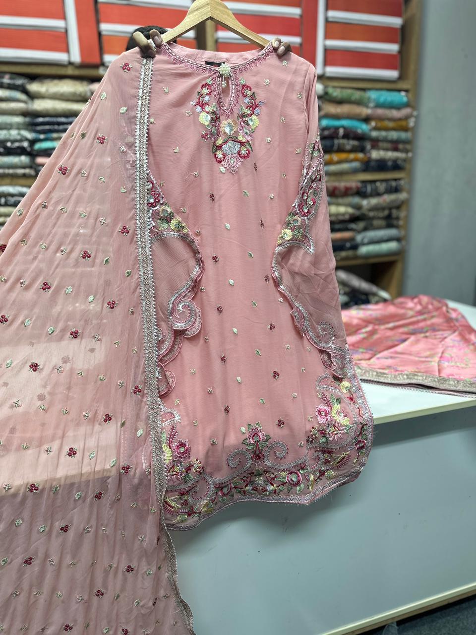 Elegant Pink Embroidered Suit