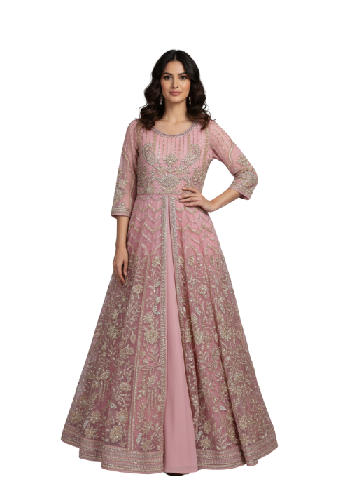 Organza Wedding Wear Maxi | Heavy Embroidery & Handmade Stone Work | Big Flare & Long Length 3-Piece Dress