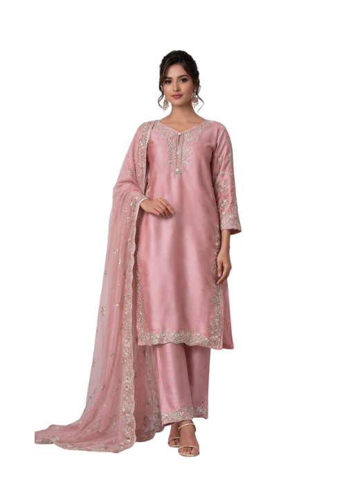 Elegant silk dress with delicate embroidery