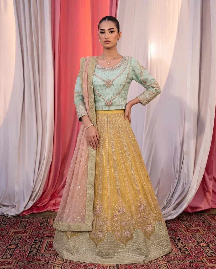 FG 184 Aqua Mustard Lehnga