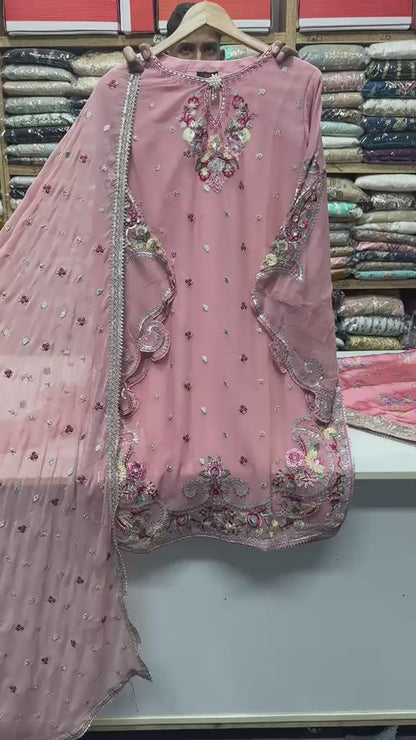 Elegant Pink Embroidered Suit