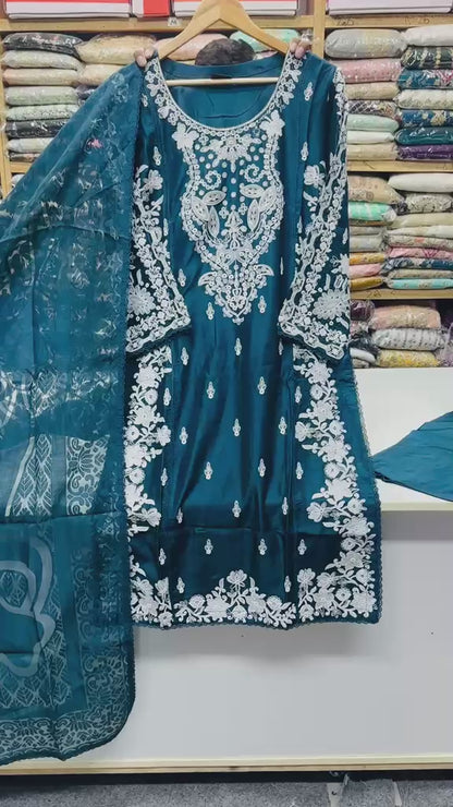 Viscose Beautiful Casual Wear 3 Piece Zinc