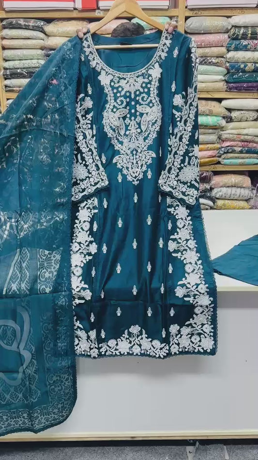 Viscose Beautiful Casual Wear 3 Piece Zinc