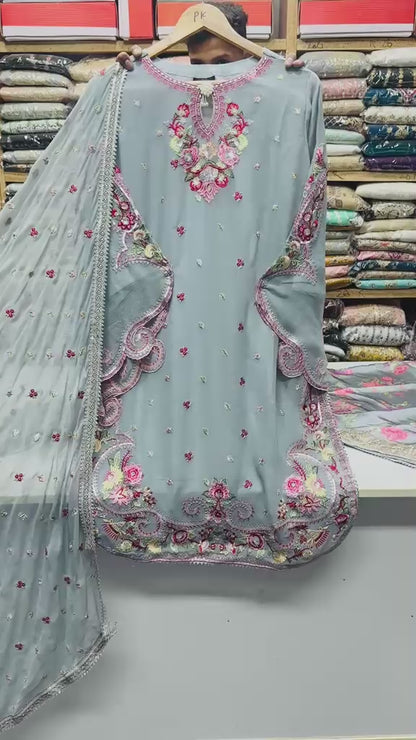 Elegant Blue Embroidered Suit