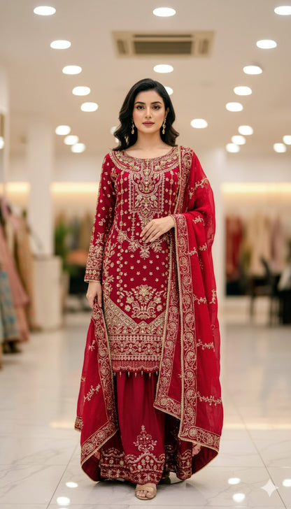 Wedding Dress | Long Shirt with Plazo | Chiffon Dupatta | All Sizes Available