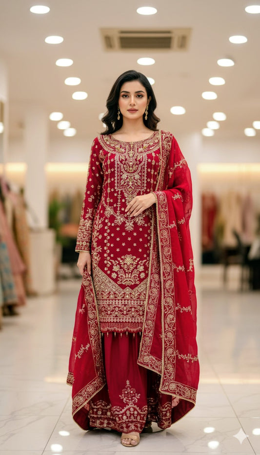 Wedding Dress | Long Shirt with Plazo | Chiffon Dupatta | All Sizes Available