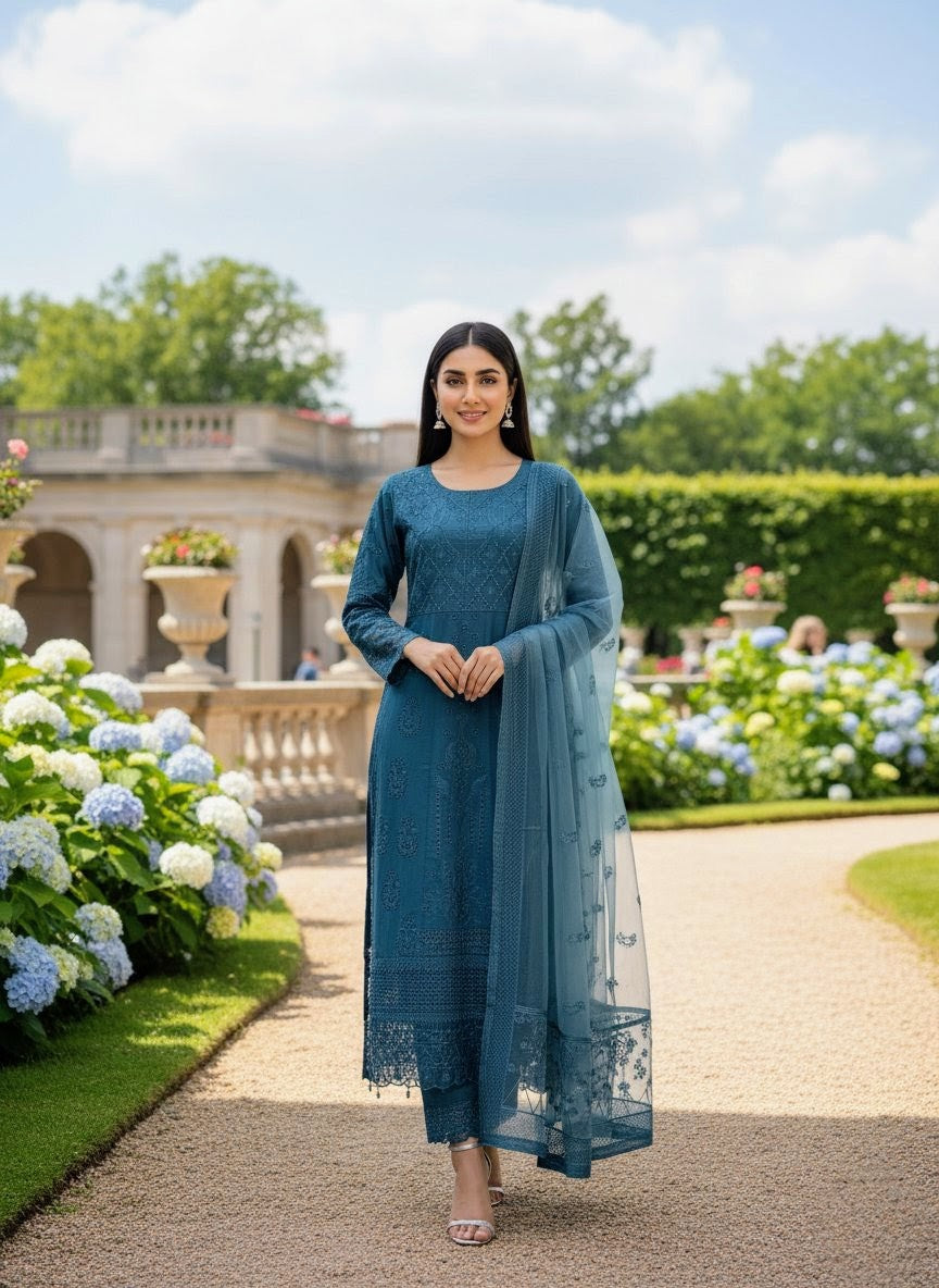 KHADDI COTTON FABRIC Long Frock With Heavy Embroidered Organza Fabric Dupatta Collection 2025