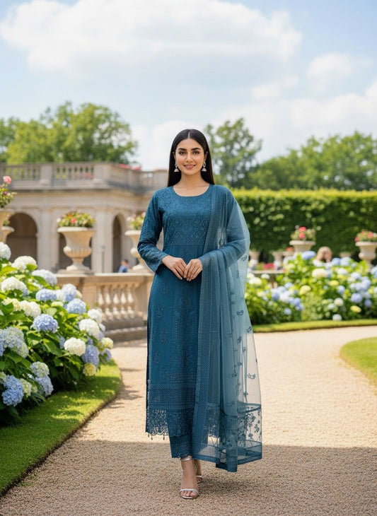 KHADDI COTTON FABRIC Long Frock With Heavy Embroidered Organza Fabric Dupatta Collection 2025