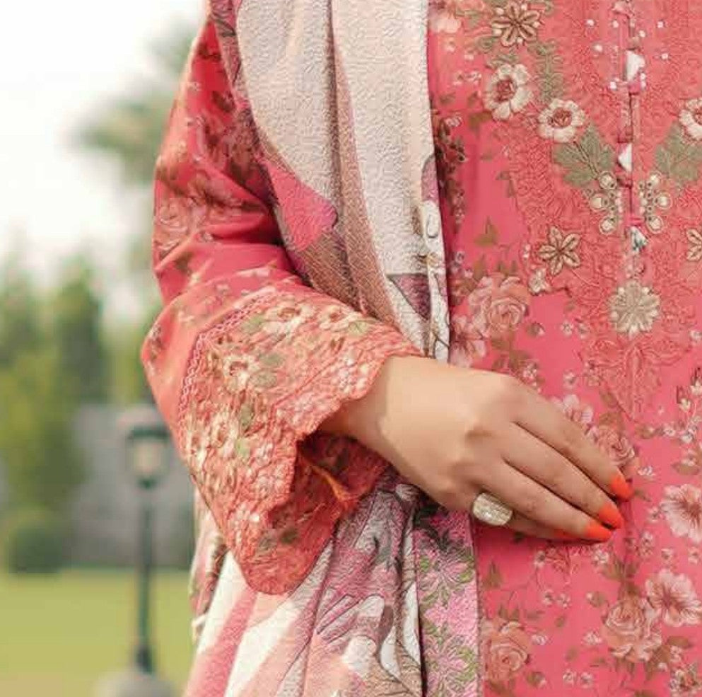 Dhanak Print Fabric Suit | Patch & Boring Work with Printed Shawl – Winter Collection